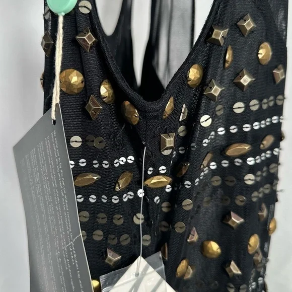 🅽🅴🆆 Badgley Mischka black mesh silver & gold sequin & beads dress, size 10 - Picture 13 of 17